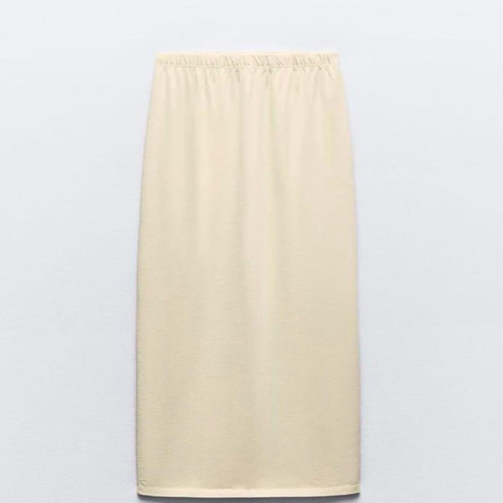 Zara NWT Butter Yellow thick 100% Cotton midi elastic waistband casual Skirt - Picture 4 of 5